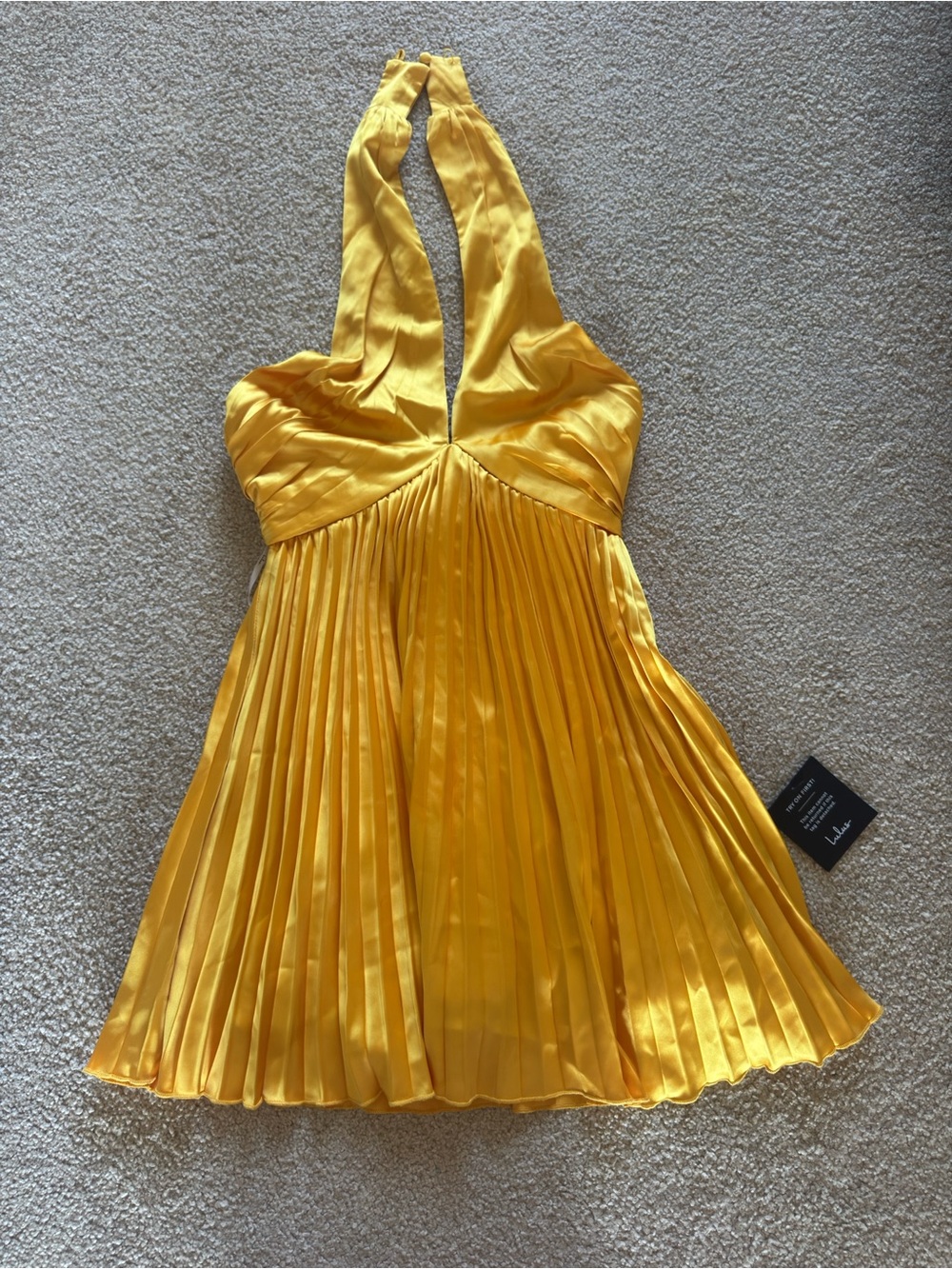 Lulu's Yellow Halter Pleated Party Dress